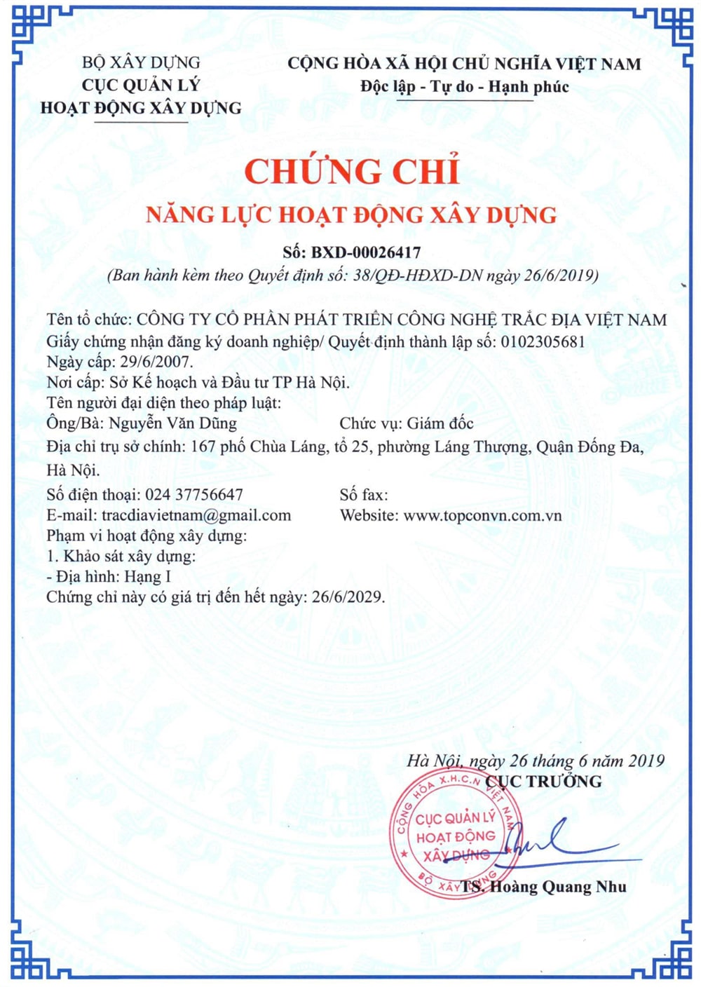chứng chỉ năng lực hoạt động xây dựng