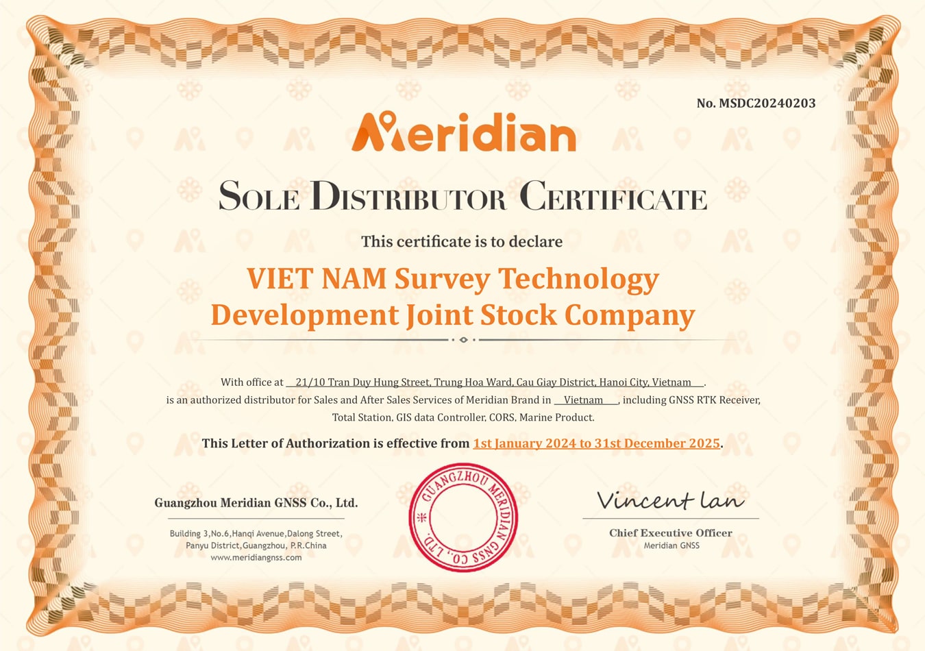 Chứng nhận đại lý Meridian